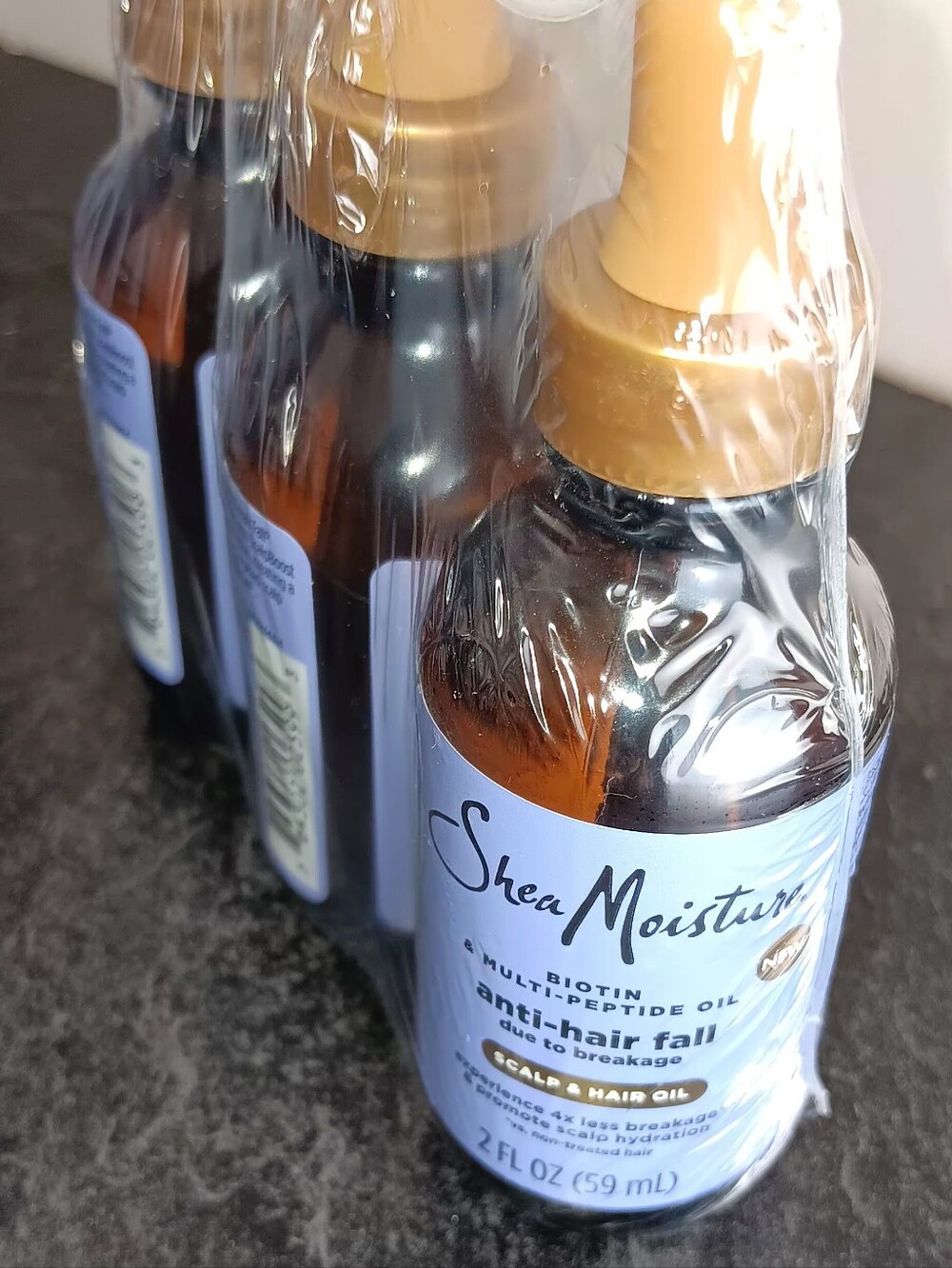 Shea Moisture Anti-Hair Fall Scalp & Hair Oil amber bottle with gold dropper 3pk - Picture 4 of 4